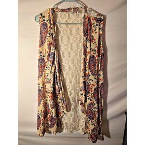 Cato Womens Plus Size 2X 18/20 Boho Lace Back Tunic Long Vest Paisley Granny